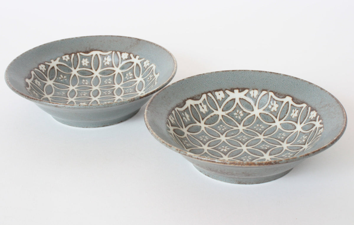 美濃焼 七宝模様 縁サビ フルーツ皿 2枚セット ラスティグリーン（直径