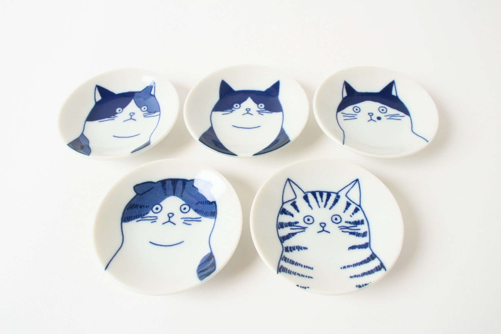 美濃焼 小皿 ミニ皿 ５枚セット 猫顔 青 – 小幡久兵衛食器店