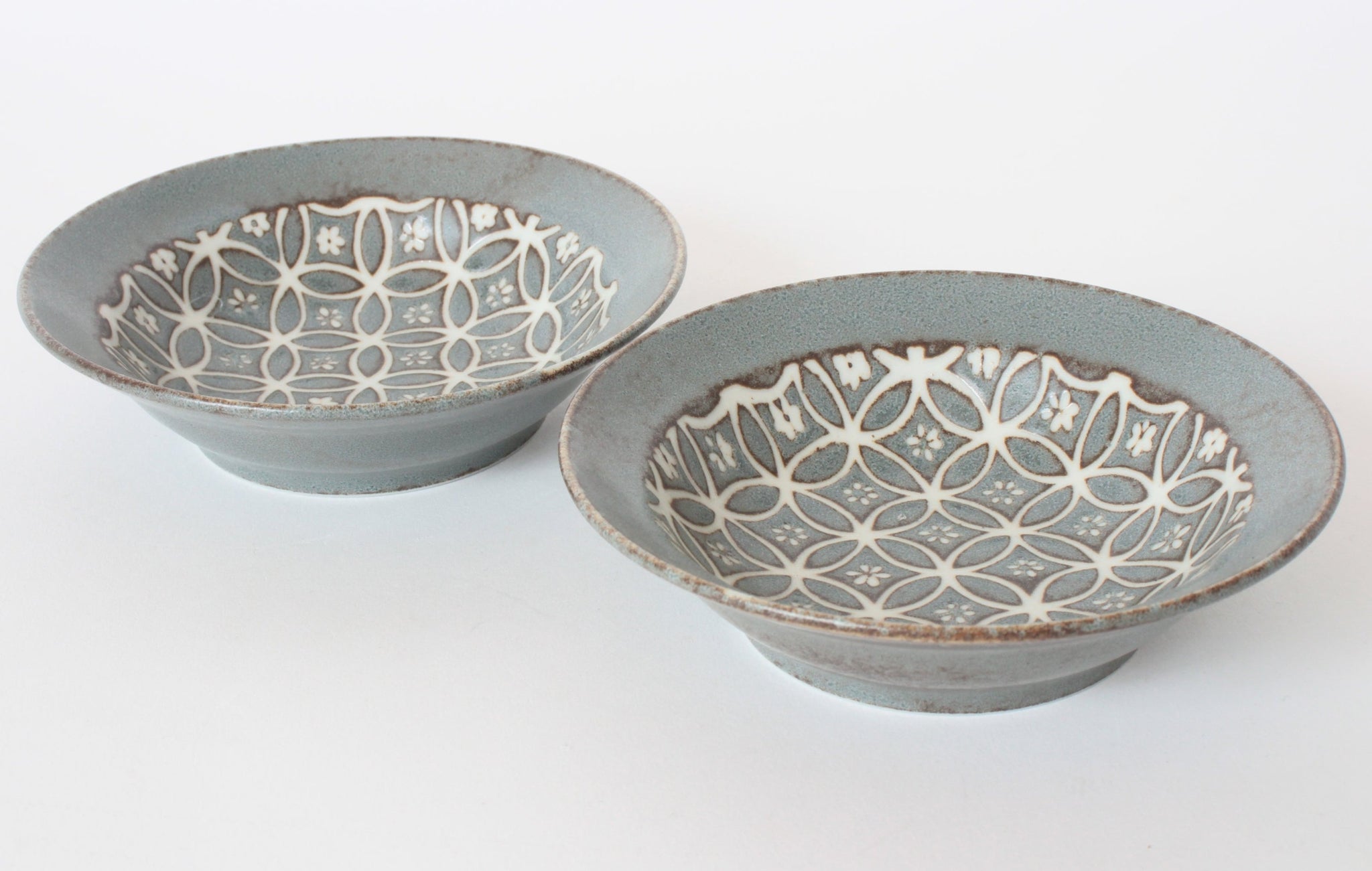 美濃焼 七宝模様 縁サビ フルーツ皿 2枚セット ラスティグリーン（直径