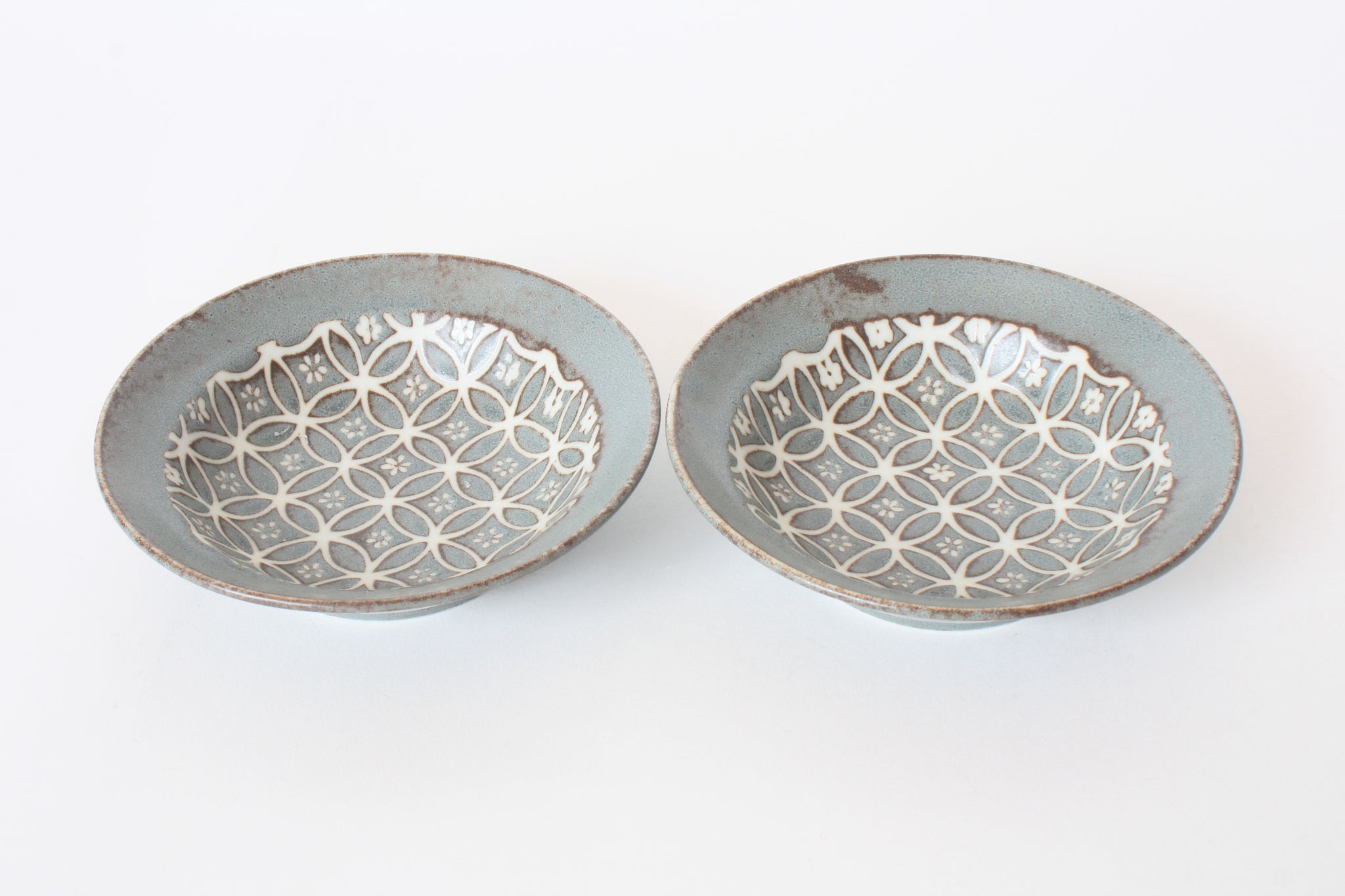 美濃焼 七宝模様 縁サビ フルーツ皿 2枚セット ラスティグリーン（直径